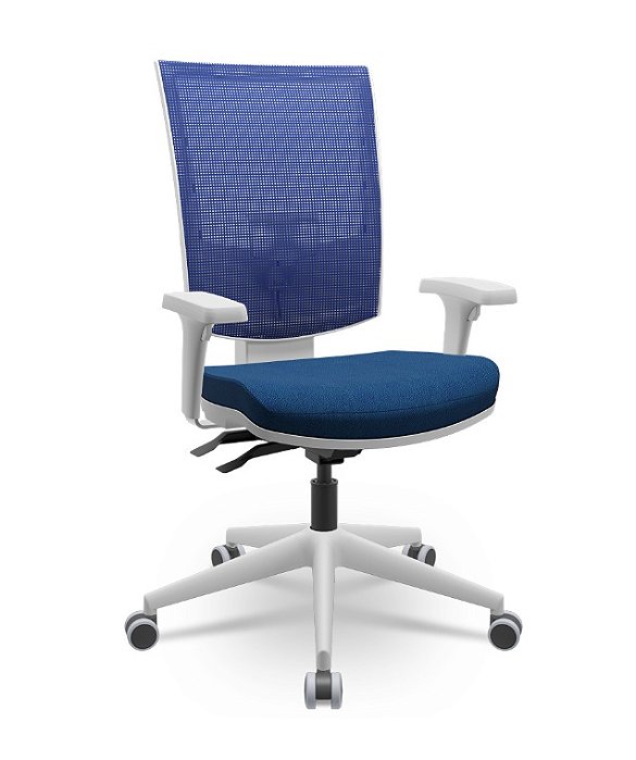 Cadeira Plaxmetal Flash Presidente Tela Azul Base Italia Cinza Back System Braços Reguláveis Cinza Assento Poliéster