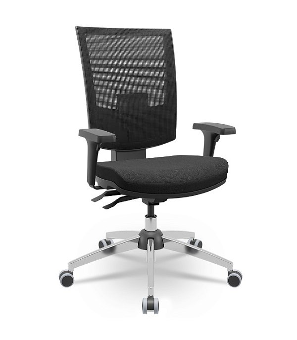 Cadeira Plaxmetal Flash Presidente Base Cromada Back System Tela Preta Assento Poliéster