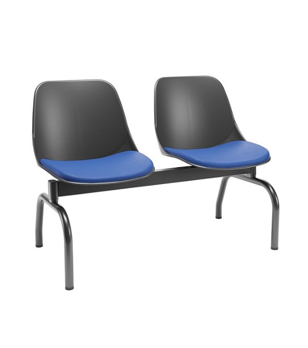 Longarina de 2 Lugares Quick Plaxmetal Preta Com Assento Estofado Vinil