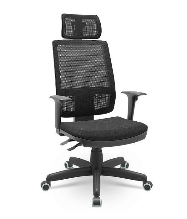Cadeira Presidente Brizza Plaxmetal Tela Preta Base Standard Back System Assento Poliéster