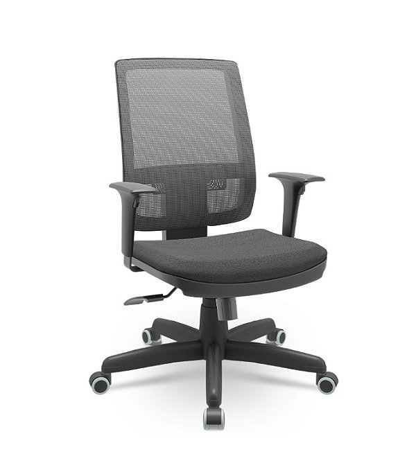 Cadeira Plaxmetal Brizza Presidente Tela Cinza Assento Poliéster Braços Reguláveis Base Relax Standard
