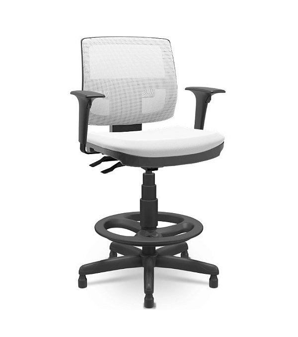Cadeira Caixa Alta Brizza Plaxmetal Encosto Em Tela Branca Back System com Braços Assento em Vinil