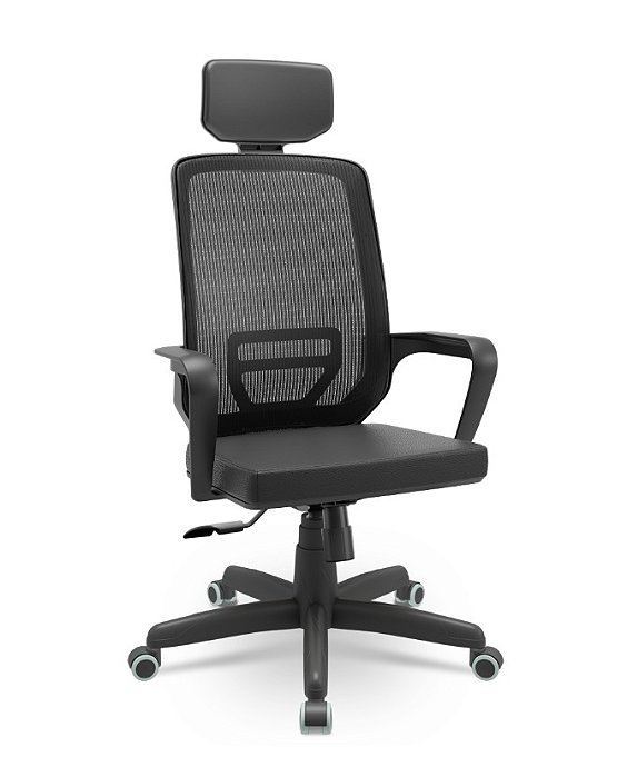 Cadeira Presidente Adrix Com Apoio de Cabeça Plaxmetal Encosto Tela Base Standard Relax Assento Em Vinil