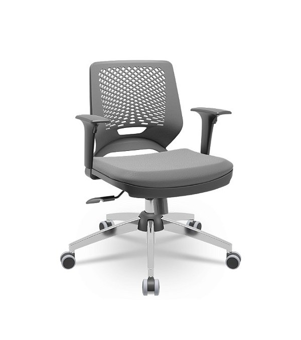 Cadeira Beezi Plaxmetal Com Braços Reguláveis Encosto Cinza Assento Em Vinil Base ₢romada