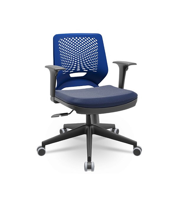 Cadeira Beezi Plaxmetal Com Braços Reguláveis Encosto Azul Assento Em Vinil Base Italia.