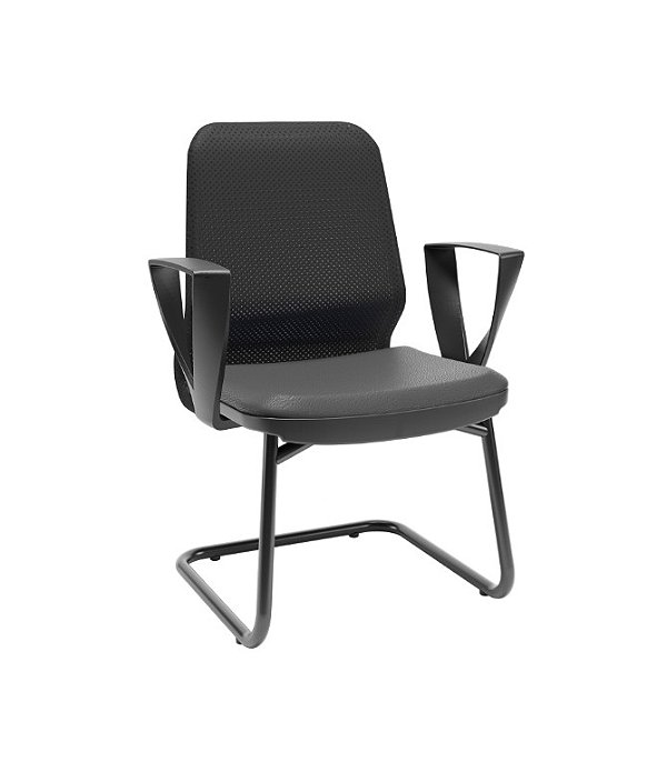 Cadeira Fixa Plaxmetal Fluidy Com Braços Estrutura Continua Tela Preta Assento em Vinil