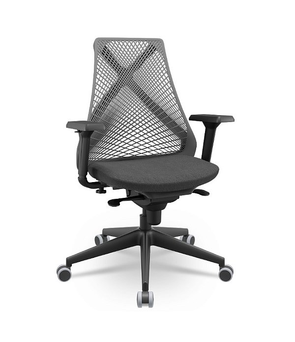 Cadeira Plaxmetal Bix X+ Base Italia Mecanismo Sincron Tela Cinza Assento Vinil