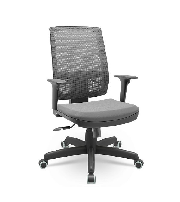 Cadeira Plaxmetal Brizza Presidente Tela Cinza Assento Vinil Braços Reguláveis Base Relax Standard