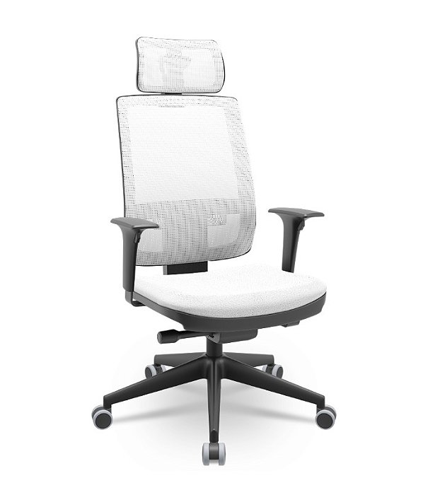 Cadeira Presidente Brizza Tela Branca Base Italia Autocompensador Assento Poliéster