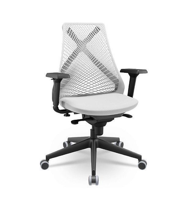 Cadeira Plaxmetal Bix X+ Base Italia Mecanismo Sincron Tela Branca Assento Vinil
