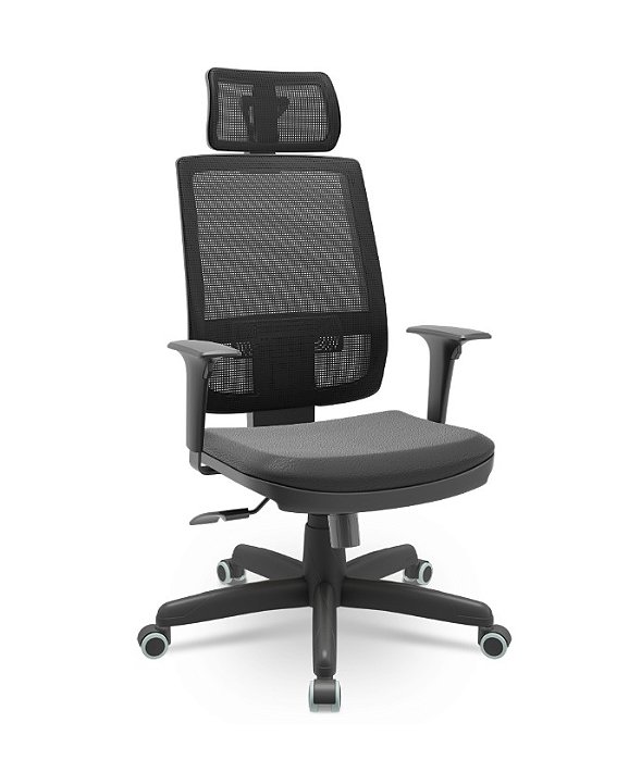 Cadeira Presidente Com Apoio de Cabeça Brizza Tela Preta Base Standard Relax Assento Vinil