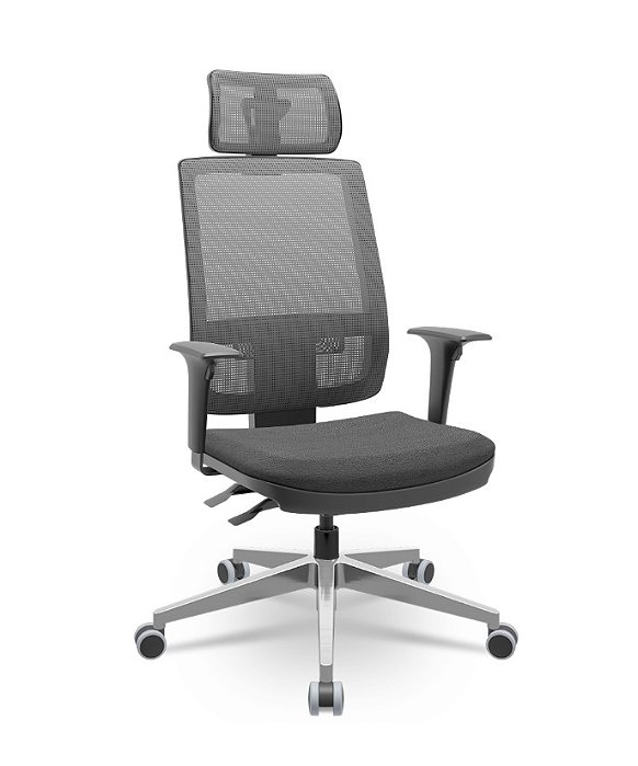 Cadeira Brizza Presidente Tela Cina Apoio de Cabeça Base Aluminio Back System NR17 Assento Poliéster