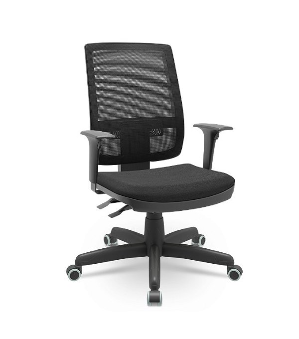 Cadeira Presidente Brizza Plaxmetal Tela Preta Base Standard Back System NR17 Assento Poliéster