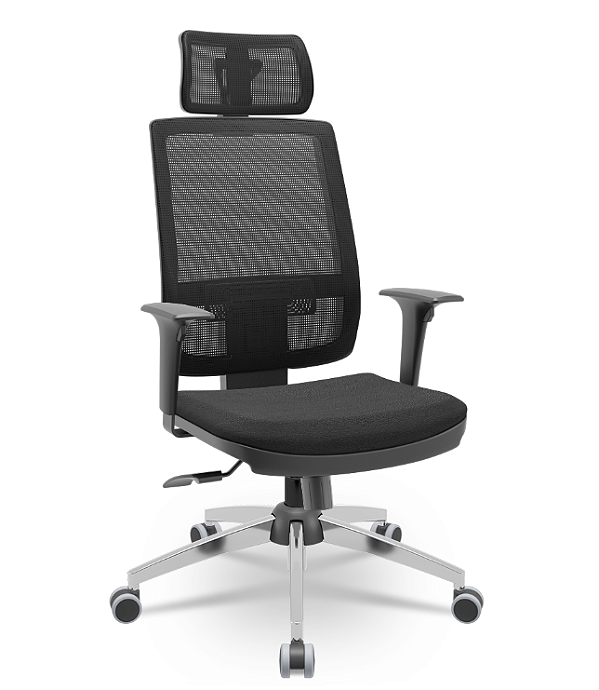 Cadeira Brizza Presidente Tela Preta Cromada Relax Poliéster