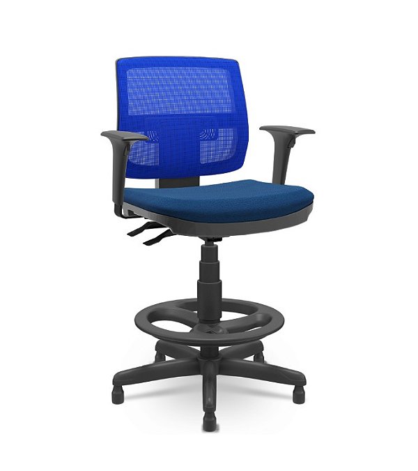 Cadeira Caixa Alta Brizza Plaxmetal Encosto Em Tela Azul Back System com Braços Assento em Poliéster