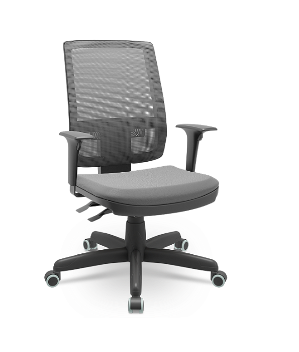 Cadeira Presidente Brizza Plaxmetal Tela Cinza Base Standard Back System NR17 Assento Vinil