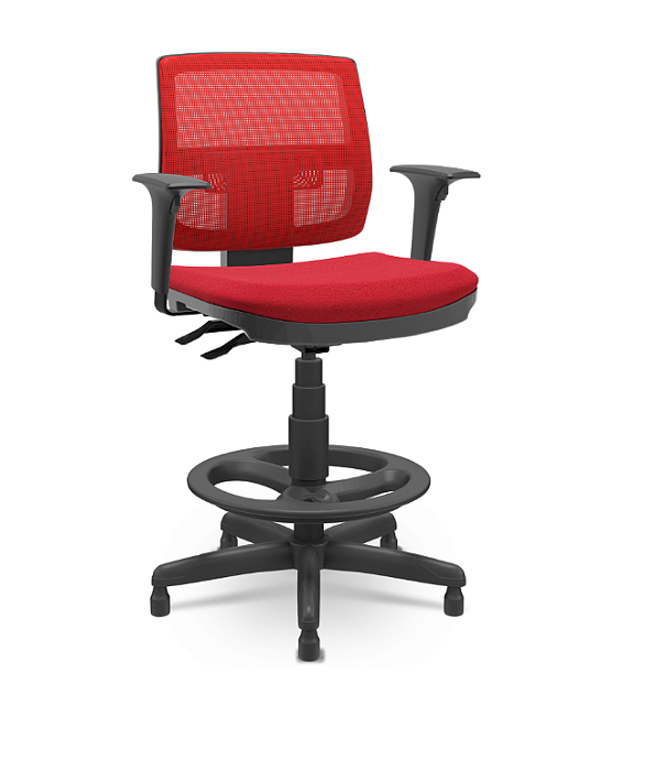 Cadeira Caixa Alta Brizza Plaxmetal Encosto Em Tela Vermelha Back System com Braços Assento em Poliéster