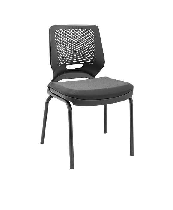 Cadeira Beezi Plaxmetal Fixa 4 Pés Encosto Preto Assento Vinil