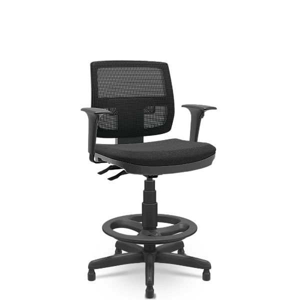 Cadeira Caixa Alta Brizza Plaxmetal Encosto Em Tela Preta Back System com Braços Assento em Poliéster