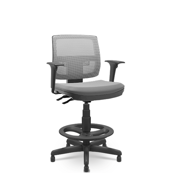 Cadeira Caixa Alta Brizza Plaxmetal Encosto Em Tela Cinza Back System com Braços Assento em Vinil