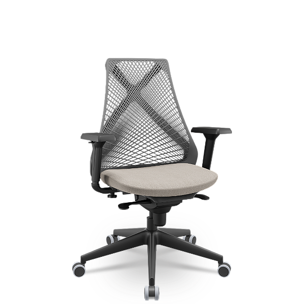 Cadeira Plaxmetal Bix X+ Base Italia Mecanismo Sincron Tela Cinza Assento Poliéster