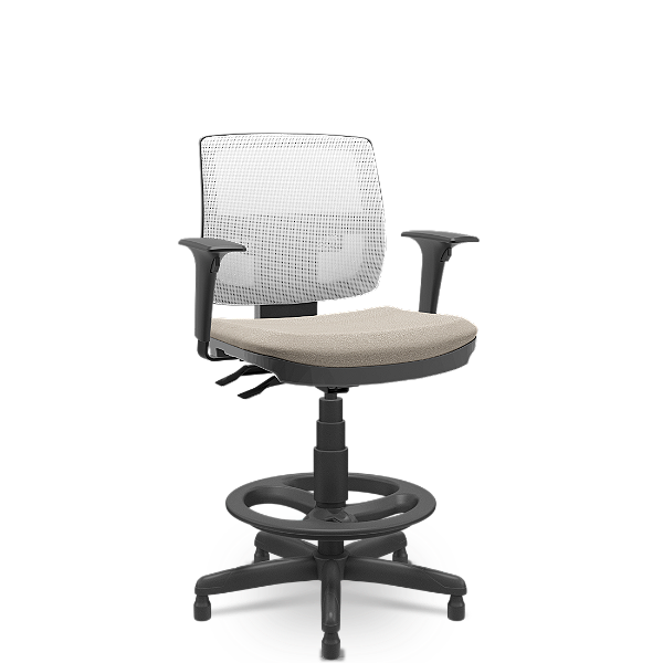 Cadeira Caixa Alta Brizza Plaxmetal Encosto Em Tela Branca Back System com Braços Assento em Poliéster