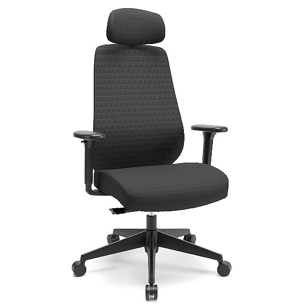 Cadeira Plaxmetal Nexa Preta com Apoio de Cabeça Mecanismo Slider Braços 3D