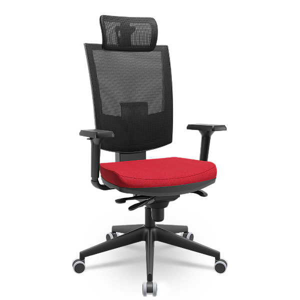 Cadeira Plaxmetal Flash Presidente Tela Preta Com Apoio De Cabeça Base Italia Slider Poliéster