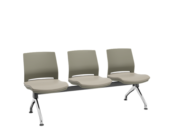 Longarina Duna Plaxmetal 3 Lugares Basalto Assento Vinil Pés Cromado