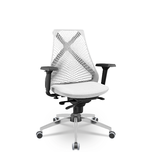 Cadeira Bix x+ Plaxmetal Tela Branca Base Cromada Slider Braços Shift Assento Poliéster