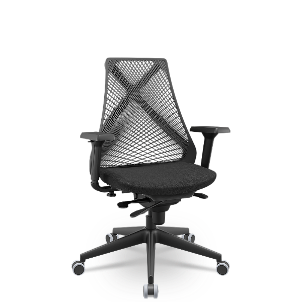 Cadeira Plaxmetal Bix x+ Base Italia Mecanismo Slider Tela Preta Assento Poliéster