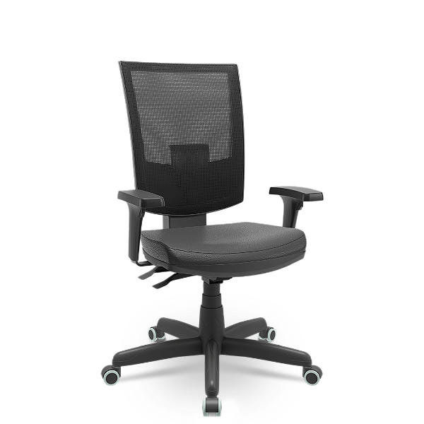 Cadeira Plaxmetal Flash Tela Preta Base Standard Mecanismo Back System NR17 Vinil