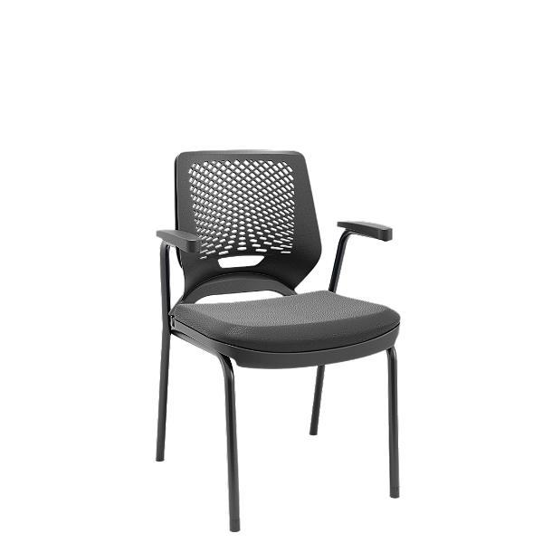 Cadeira Plaxmetal Beezi Fixa 4 Pés com Braços Encosto Preto Assento Vinil