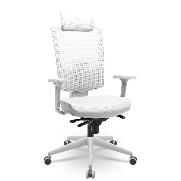 Cadeira Flash Presidente Plaxmetal Cinza Tela Branca Base Italia Slider Braços Shift Assento Vinil