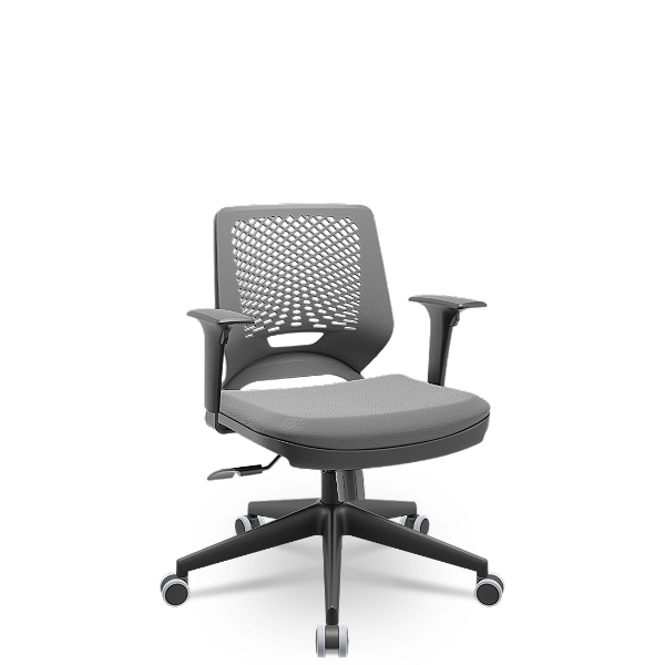Cadeira Beezi Plaxmetal Com Braços Reguláveis Encosto Cinza Assento Em Vinil Base Italia.