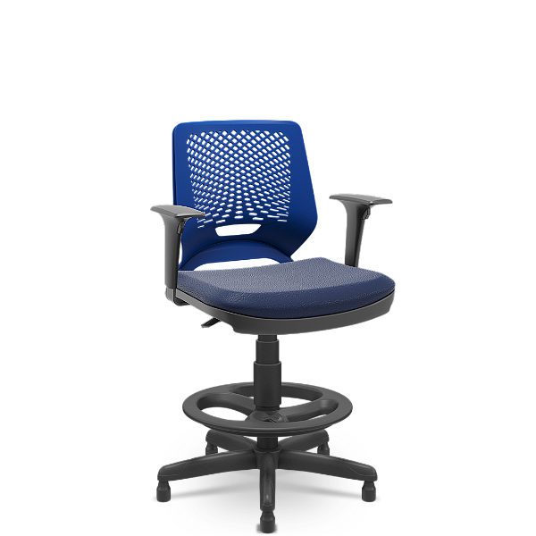 Cadeira Caixa Beezi Plaxmetal Encosto Azul Com Braços Base Standard Assento Vinil