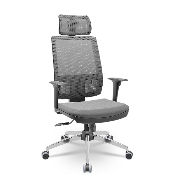 Cadeira Brizza Presidente Tela Cinza Base Cromada Relax Assento Vinil