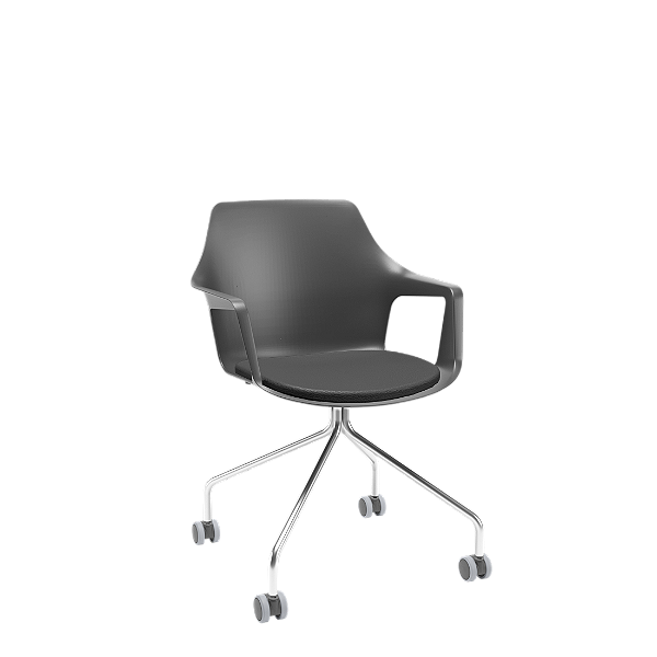 Cadeira Plaxmetal Vesper Preta Giratória Dialogo Base Cromada Com Assento Estofado Vinil