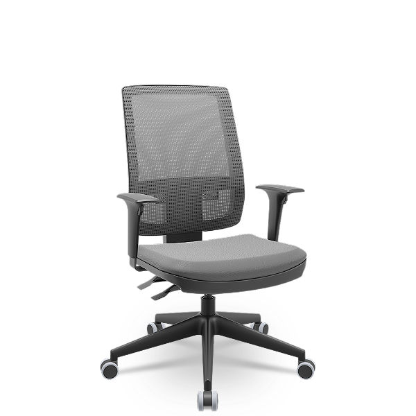 Cadeira Brizza Presidente Tela Cinza Base Italia Back System NR17 Braços Reguláveis Assento Vinil