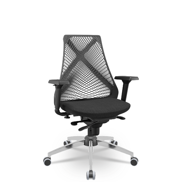 Cadeira Bix x+ Plaxmetal Tela Preta Base Cromada Slider Braços Shift Assento Poliéster