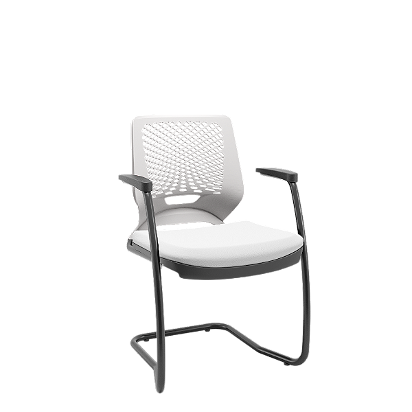 Cadeira Plaxmetal Beezi Fixa Aproximação Encosto Branco Assento Em Vinil