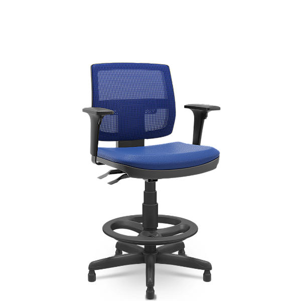 Cadeira Caixa Brizza Plaxmetal Tela Azul Assento Vinil Back System Com Braços Reguláveis