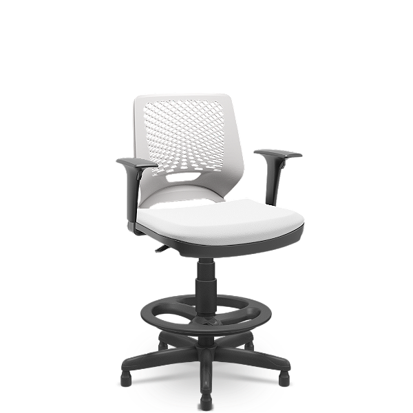 Cadeira Caixa Beezi Plaxmetal Encosto Branco Com Braços Base Standard Assento Vinil