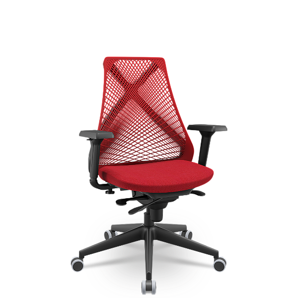 Cadeira Plaxmetal Bix x+ Base Italia Mecanismo Slider Tela Vermelha Assento Poliéster
