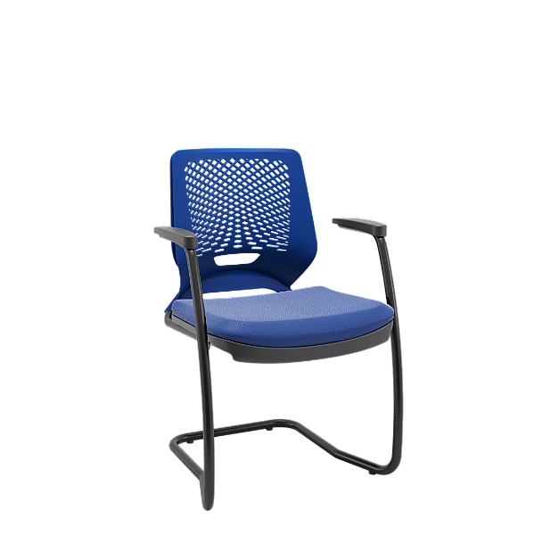 Cadeira Plaxmetal Beezi Fixa Aproximação Encosto Azul Asseto Vinil