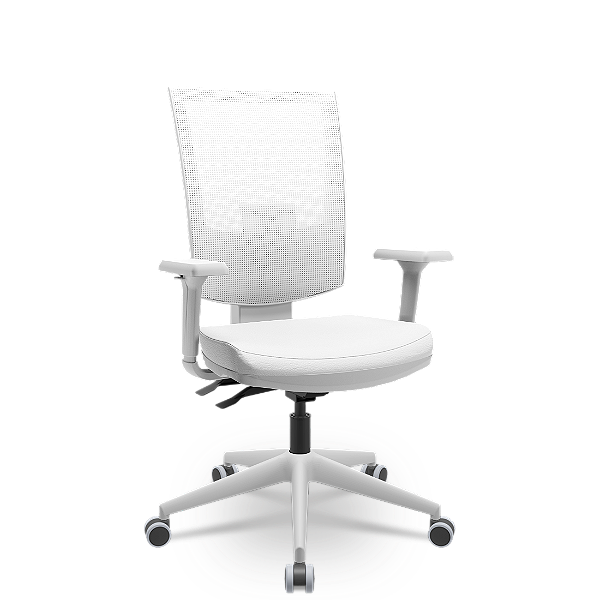 Cadeira Flash Plaxmetal Tela Branca Base Italia Cinza Back System Braços Shift 3D Assento Vinil