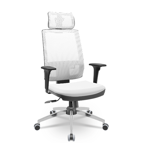 Cadeira Brizza Presidente Tela Branca Base Cromada Relax Assento Vinil
