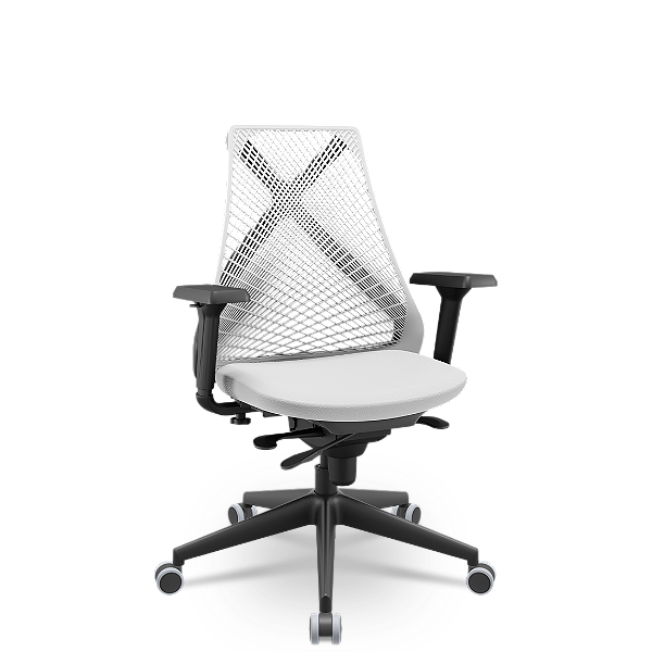 Cadeira Plaxmetal Bix x+ Base Italia Mecanismo Slider Tela Branca Assento Vinil