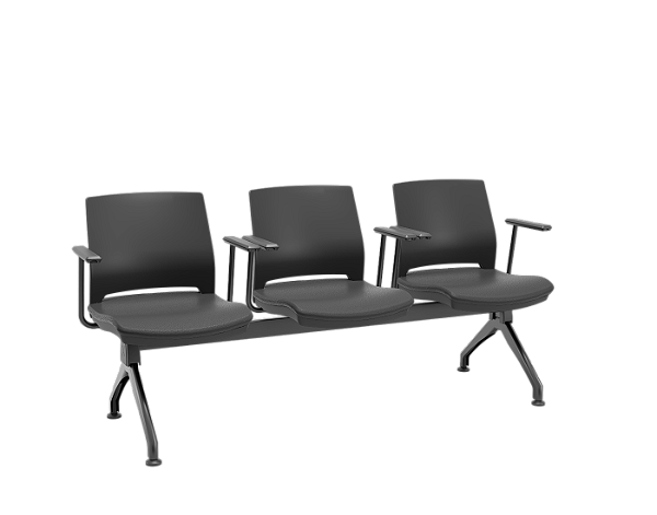 Longarina Plaxmetal Duna de 3 Lugares Com Braços Assento Estofado Vinil