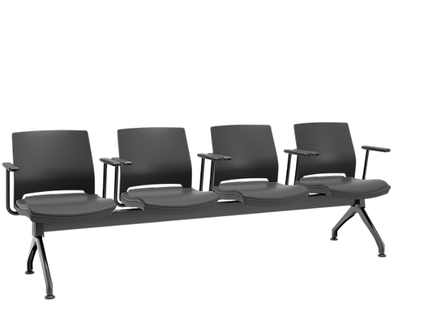 Longarina Plaxmetal Duna de 4 Lugares Com Braços Assento Estofado Vinil